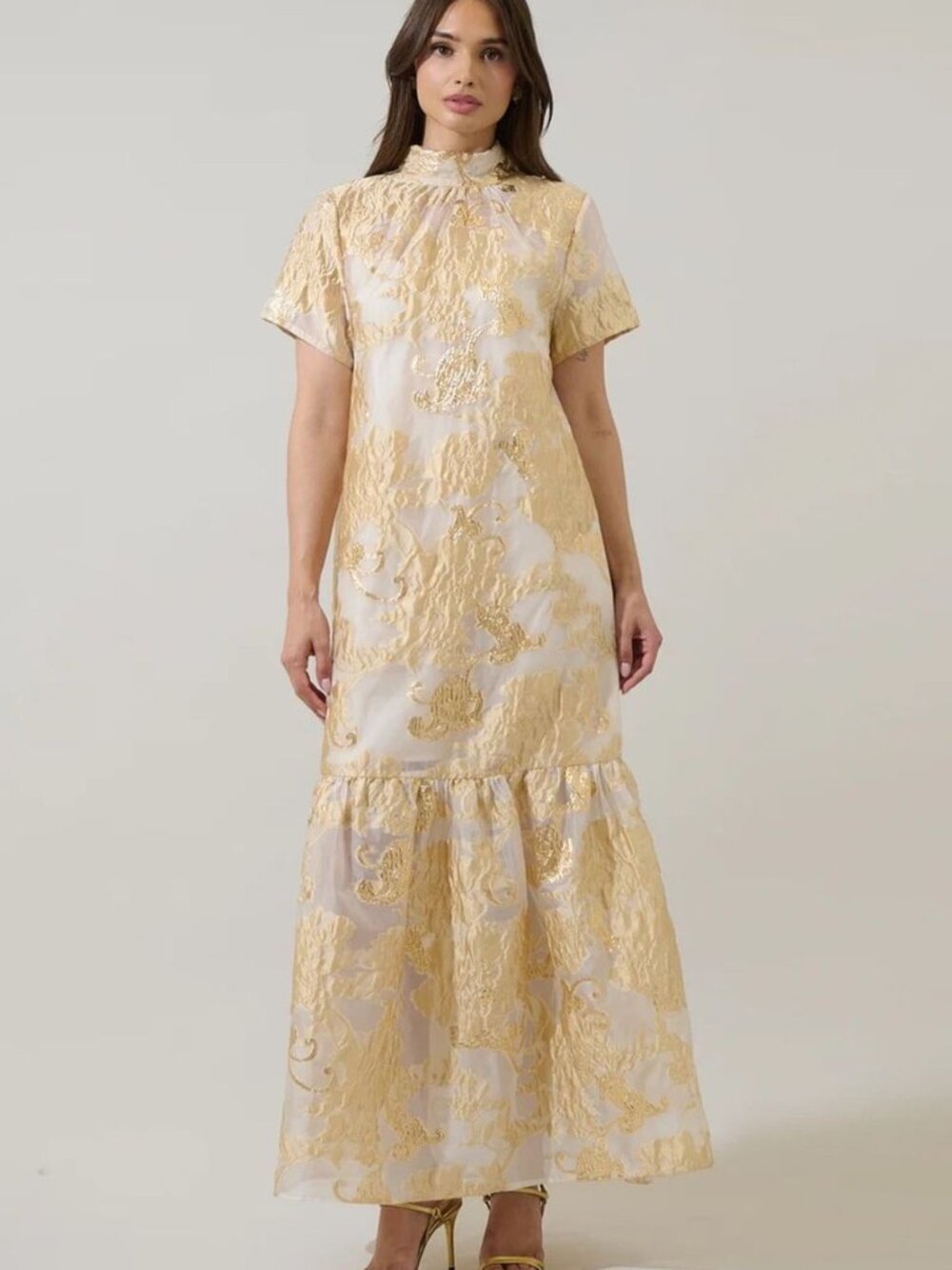 Sugarlips Mimy Floral Dime Organza Mockneck Maxi Dress Size XL